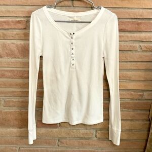 Lucky Brand Scoop Neck Henley White Ribbed Women’s Medium